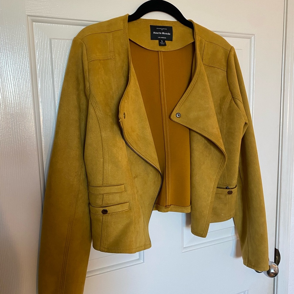 Mustard Yellow Vegan Suede Jacket by Haute Monde